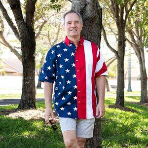 Cotton Traders Sport Men American Flag Half Stars Half Stripes Shirt Size Large